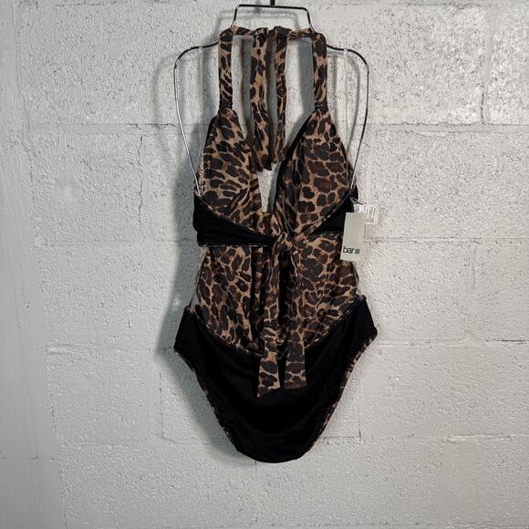 Bar III Solid Cowlneck One-Piece Swimsuit animal print multi, L MSRP $94 - Picture 10 of 11